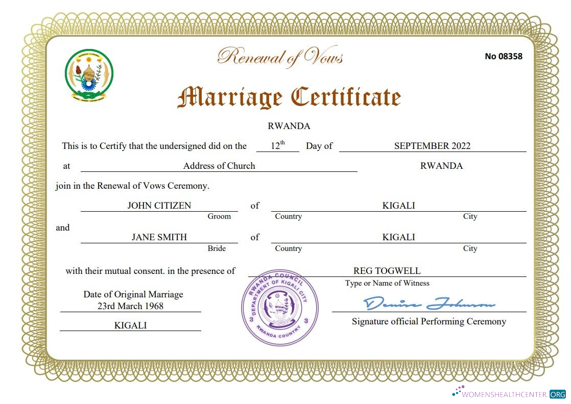 Download Rwanda marriage certificate Word and PDF template Photoshop template